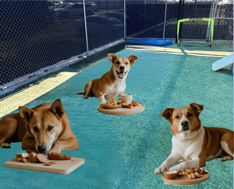 Graphic of dogs eating a dog friendly charcuterie board